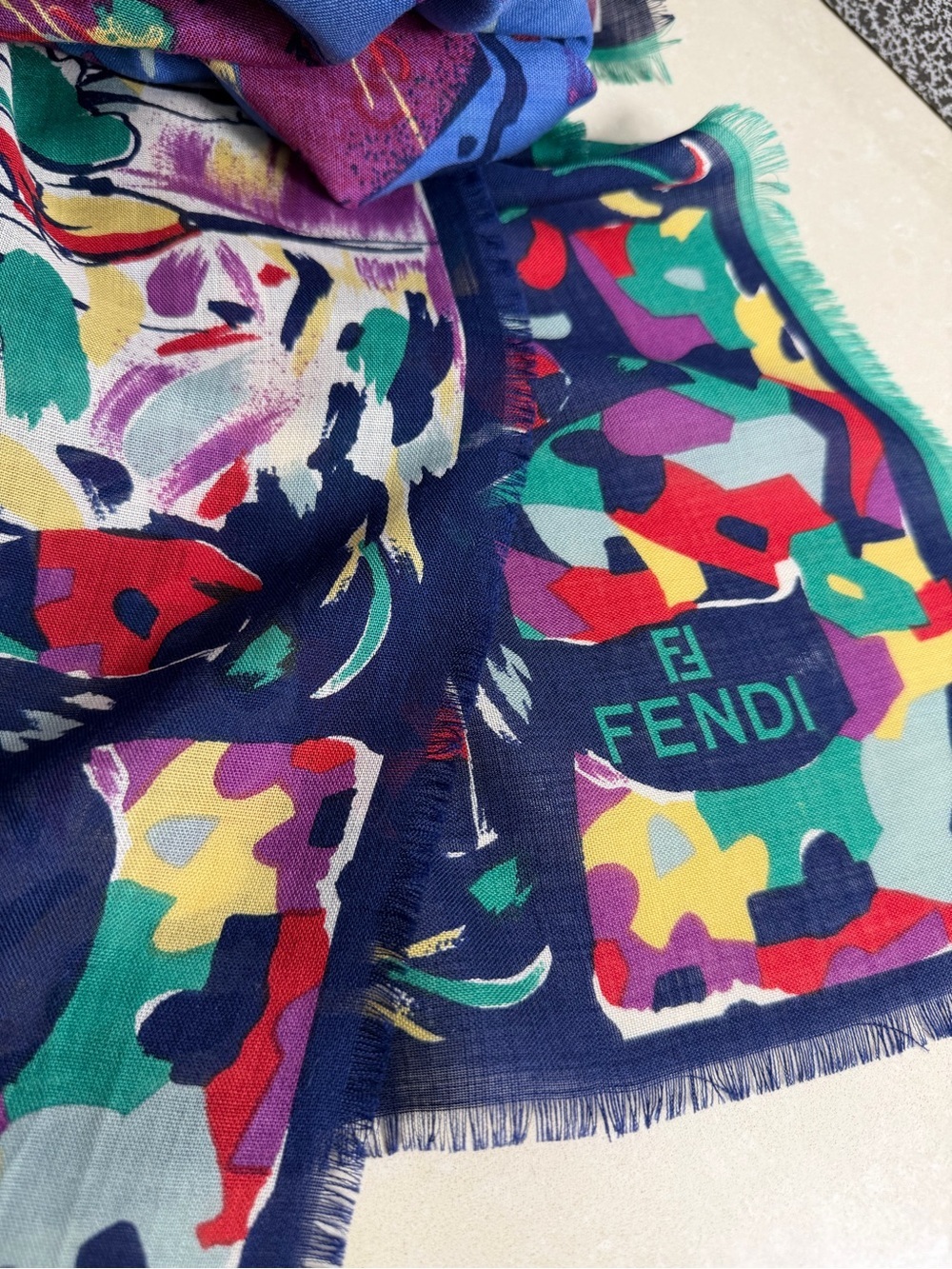 Fendi Scarf Shawl Colorful Foulard Scarf Wrap ShawlVintage Archival Y2K 1990s - Picture 2 of 10